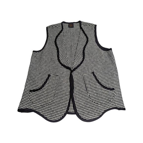 Vintage Candiss Cole Wool Vest Houndstooth Sleeveless Outerwear Womens X-Large - Picture 1 of 6